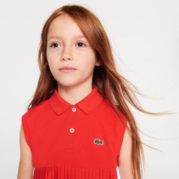 Lacoste Pleated Cotton Polo - Polo Dětské Červené / Bílé | CZ-JJHHs3